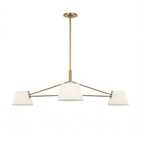 Barton 3 Light Chandelier 48", Aged Brass and White Linen