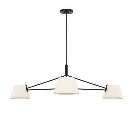 Barton 3 Light Chandelier 48", Aged Iron and White Linen