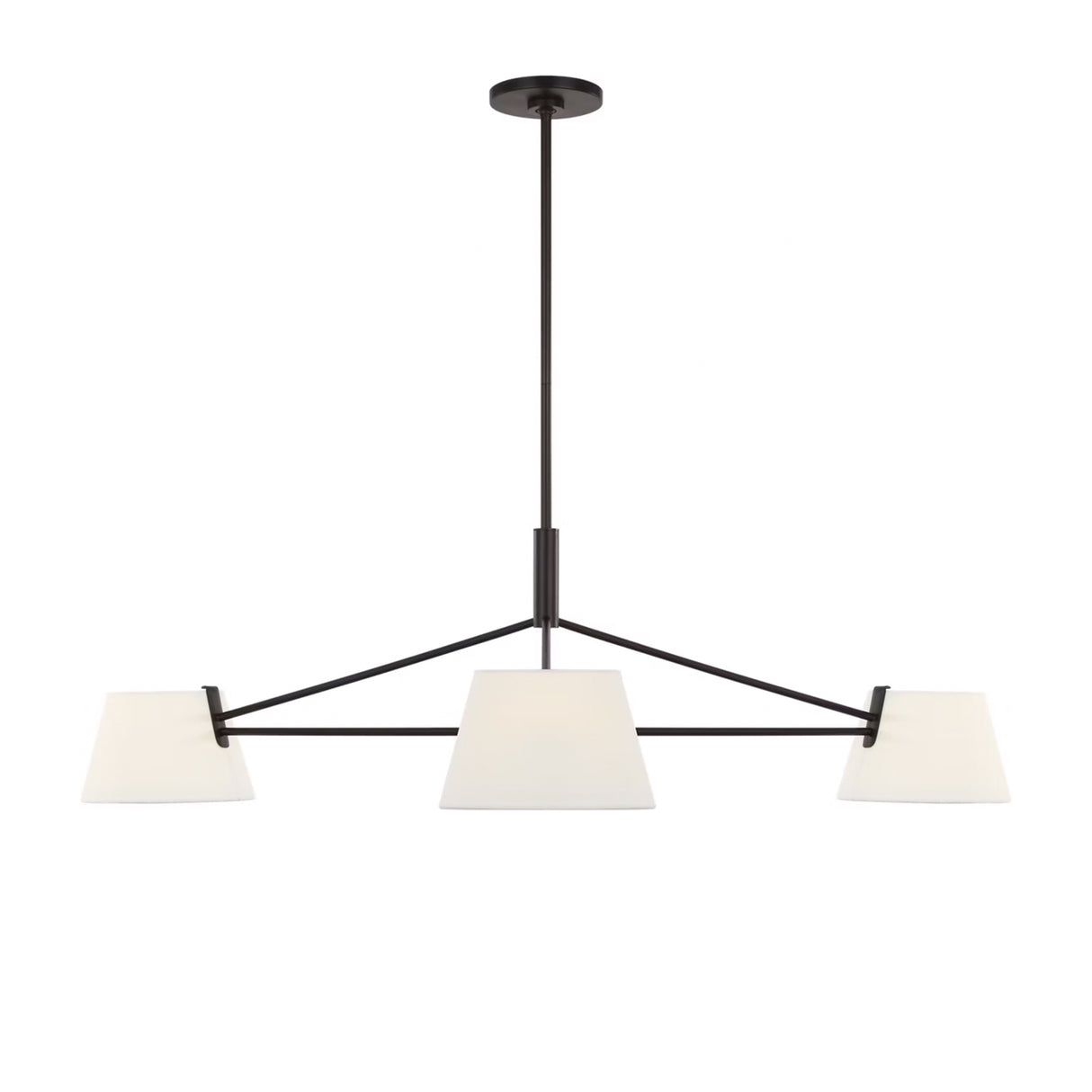 Barton 3 Light Chandelier 48", Aged Iron and White Linen