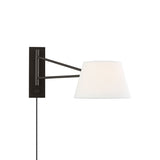Barton Medium Swing Arm Wall Sconce, Aged Iron and White Linen