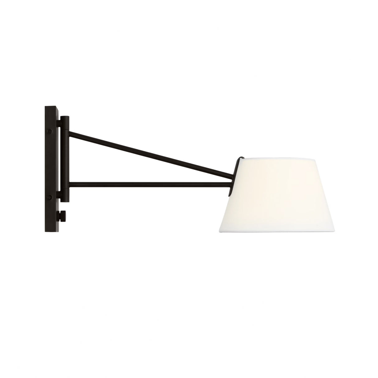 Barton Medium Swing Arm Wall Sconce, Aged Iron and White Linen