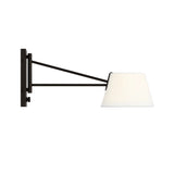 Barton Medium Swing Arm Wall Sconce, Aged Iron and White Linen