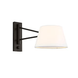 Barton Medium Swing Arm Wall Sconce, Aged Iron and White Linen