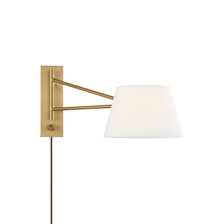 Barton Medium Swing Arm Wall Sconce, Aged Brass and White Linen