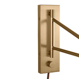 Barton Medium Swing Arm Wall Sconce, Aged Brass and White Linen