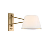 Barton Medium Swing Arm Wall Sconce, Aged Brass and White Linen