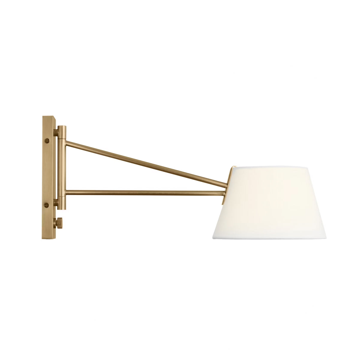 Barton Medium Swing Arm Wall Sconce, Aged Brass and White Linen