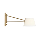 Barton Medium Swing Arm Wall Sconce, Aged Brass and White Linen