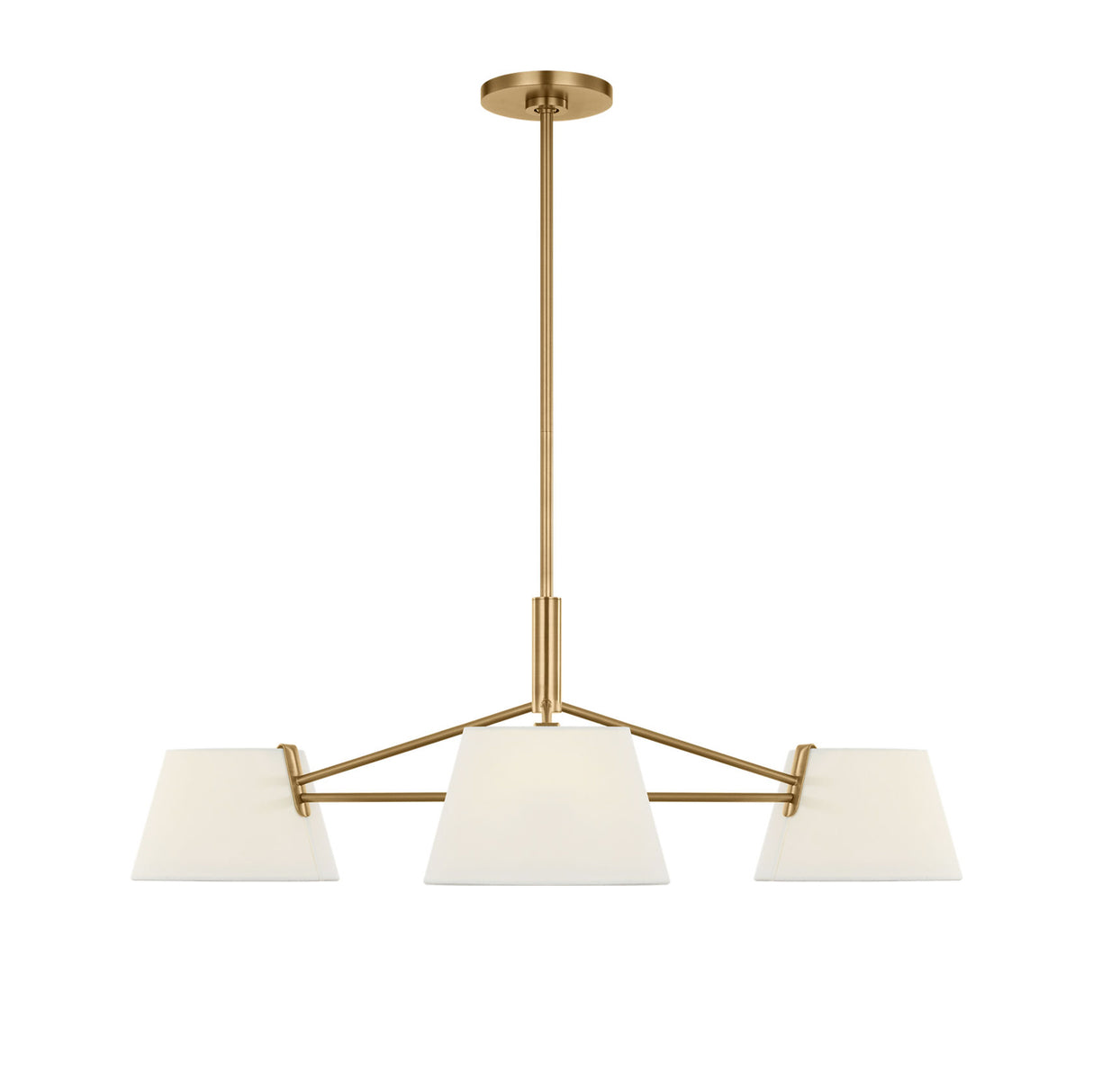 Barton 3 Light Chandelier 36", Aged Brass and White Linen