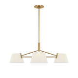 Barton 3 Light Chandelier 36", Aged Brass and White Linen