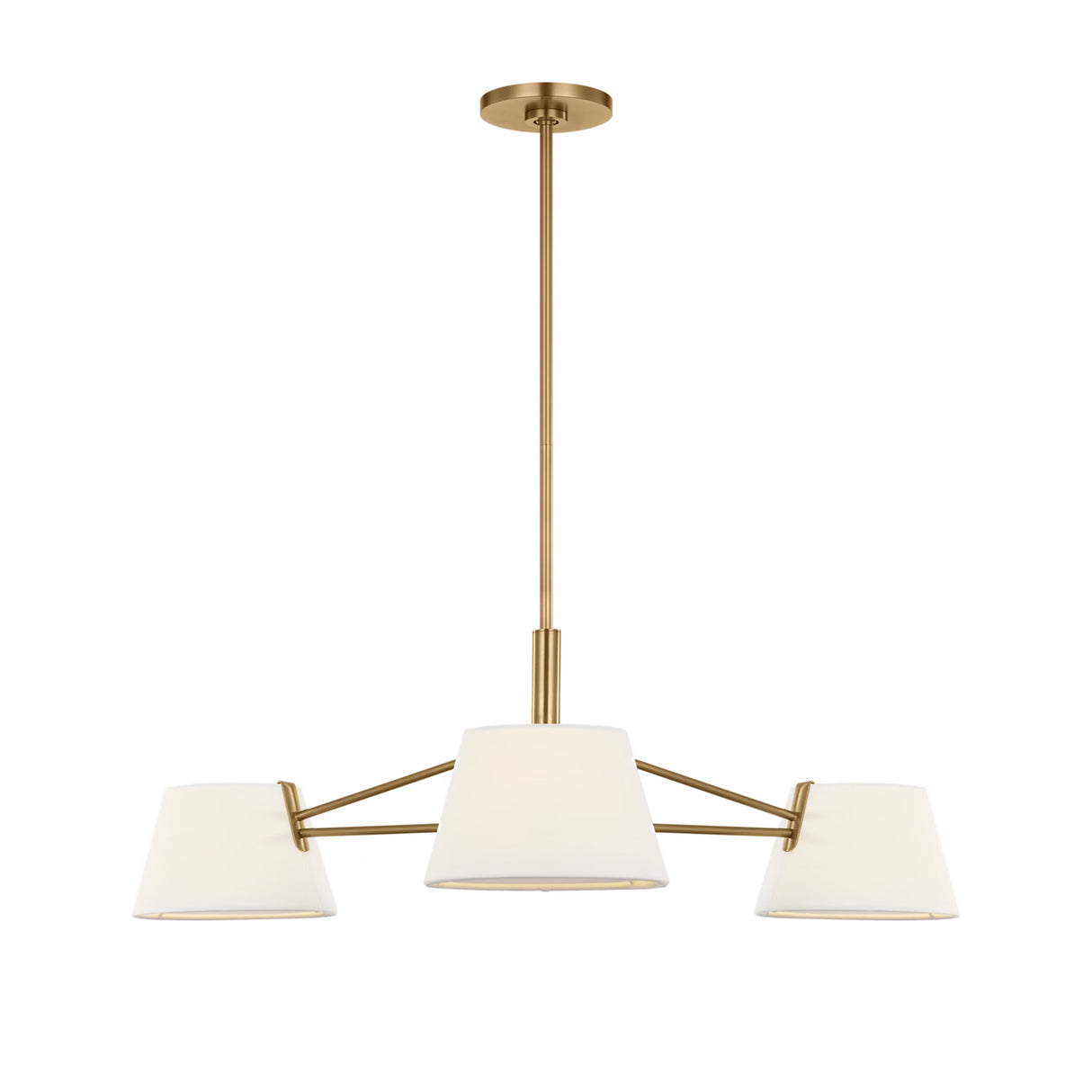 Barton 3 Light Chandelier 36", Aged Brass and White Linen