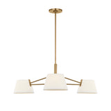 Barton 3 Light Chandelier 36", Aged Brass and White Linen