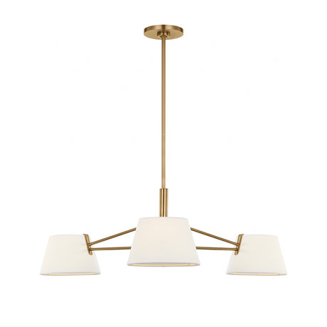 Barton 3 Light Chandelier 36", Aged Brass and White Linen
