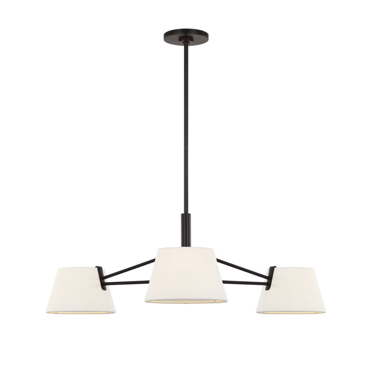 Barton 3 Light Chandelier 36", Aged Iron and White Linen