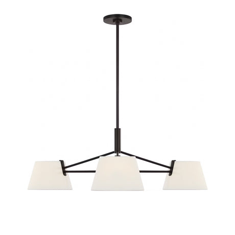 Barton 3 Light Chandelier 36", Aged Iron and White Linen