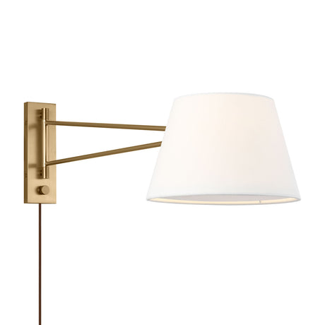 Barton Large Swing Arm Wall Sconce, Aged Brass and White Linen