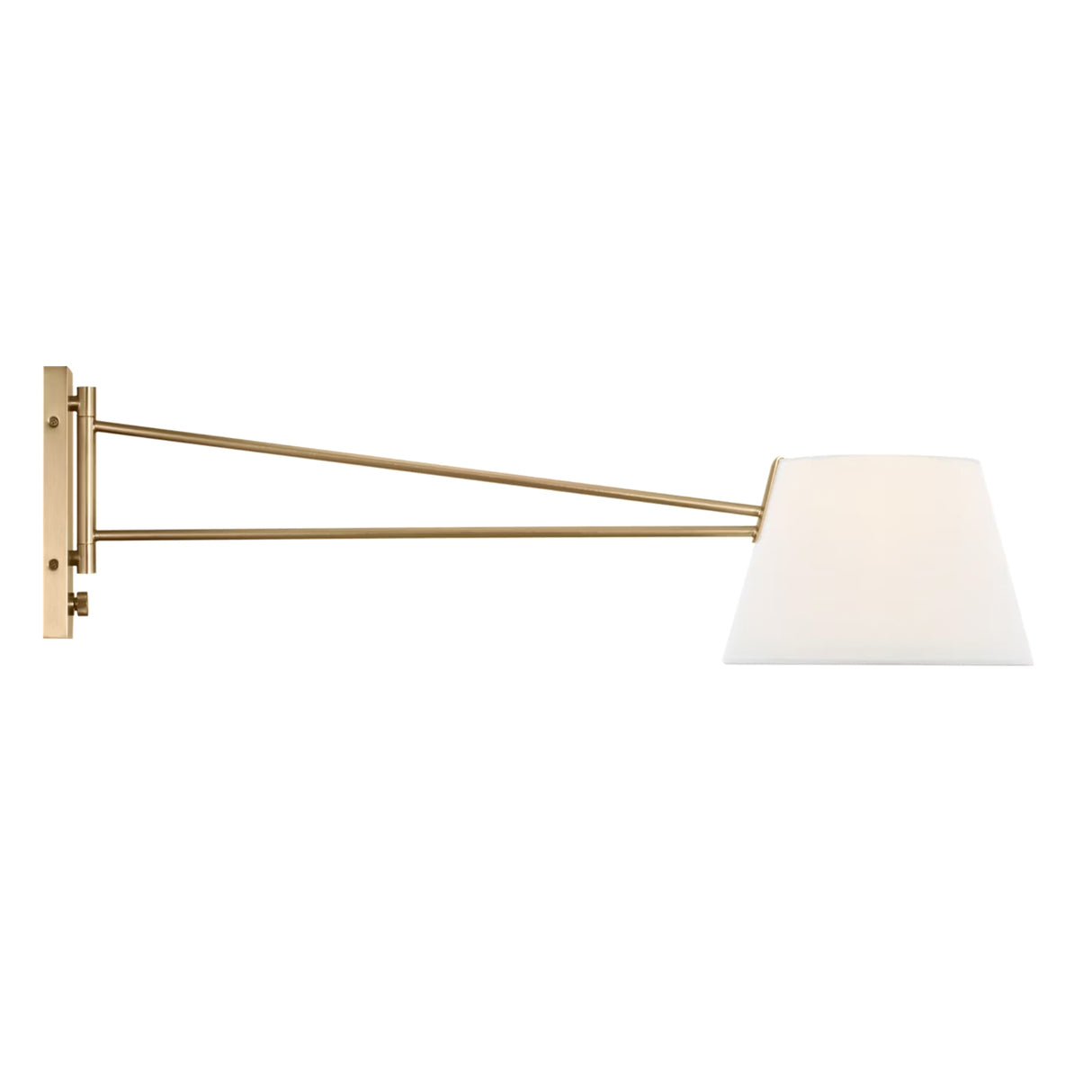 Barton Large Swing Arm Wall Sconce, Aged Brass and White Linen