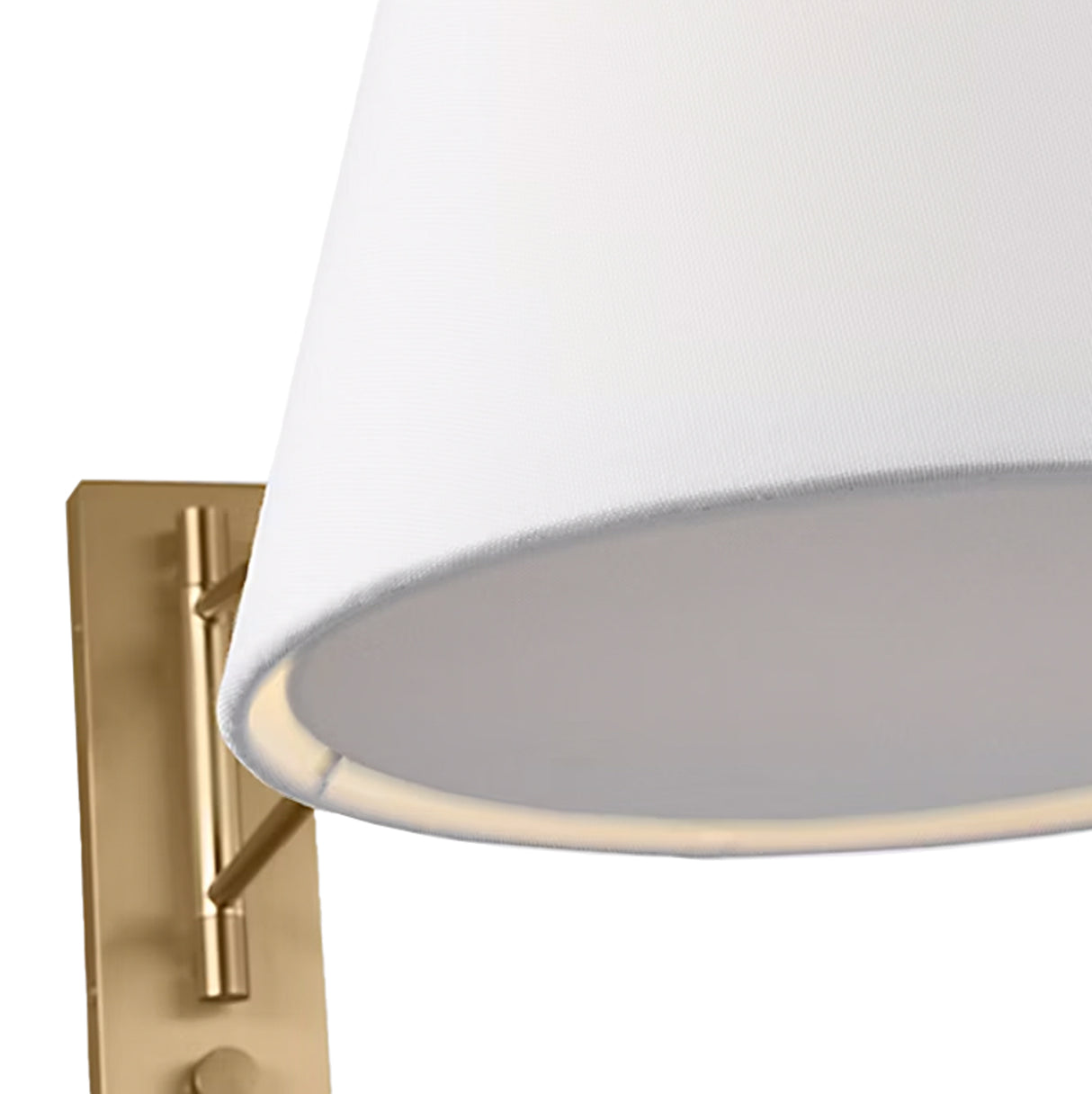 Barton Large Swing Arm Wall Sconce, Aged Brass and White Linen