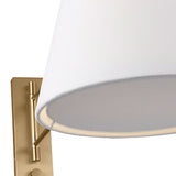 Barton Large Swing Arm Wall Sconce, Aged Brass and White Linen