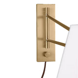 Barton Large Swing Arm Wall Sconce, Aged Brass and White Linen