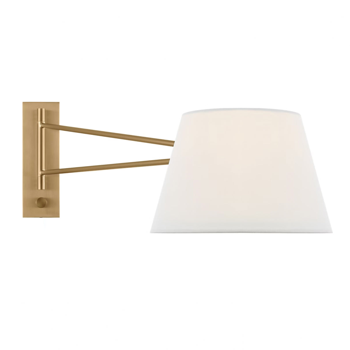 Barton Large Swing Arm Wall Sconce, Aged Brass and White Linen