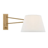 Barton Large Swing Arm Wall Sconce, Aged Brass and White Linen