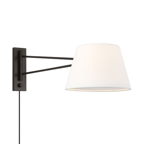 Barton Large Swing Arm Wall Sconce, Aged Iron and White Linen