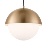 Morrison Large Pendant 14", Satin Brass and Opal Glass