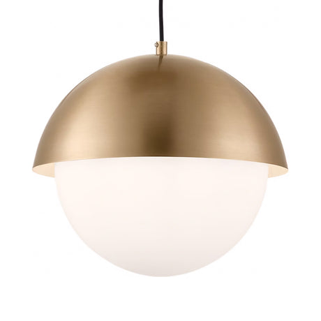 Morrison Large Pendant 14", Satin Brass and Opal Glass