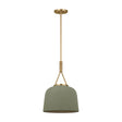 Stratford Small Pendant 12", Aged Brass and Thyme, front view showing the dome fabric shade and Aged Brass canopy and rod