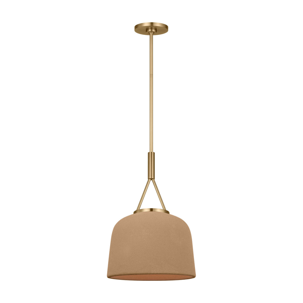 Stratford Small Pendant 12", Aged Brass and Terracotta