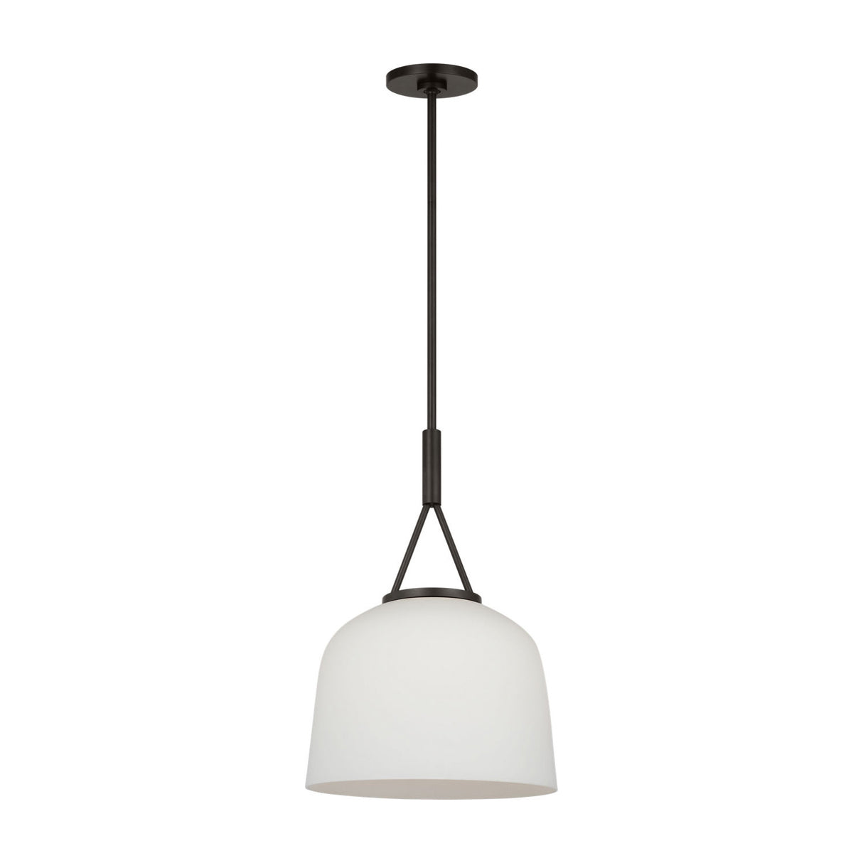 Stratford Small Pendant 12", Aged Iron and Opal Glass