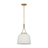 Stratford Small Pendant 12", Aged Brass and Opal Glass