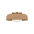 Stratford Medium Flush Mount 15", Aged Brass and Terracotta, front view showing terracotta drum shade and glass diffuser