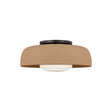 Stratford Medium Flush Mount 15", Aged Iron and Terracotta, front view showing textured drum shade and aged iron canopy