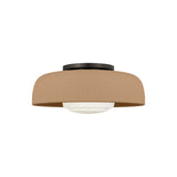 Stratford Medium Flush Mount 15", Aged Iron and Terracotta, front view showing textured drum shade and aged iron canopy