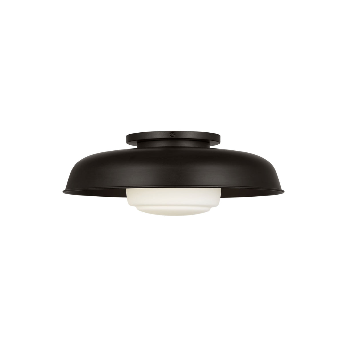 Stratford Medium Flush Mount 15", Aged Iron and Opal Glass