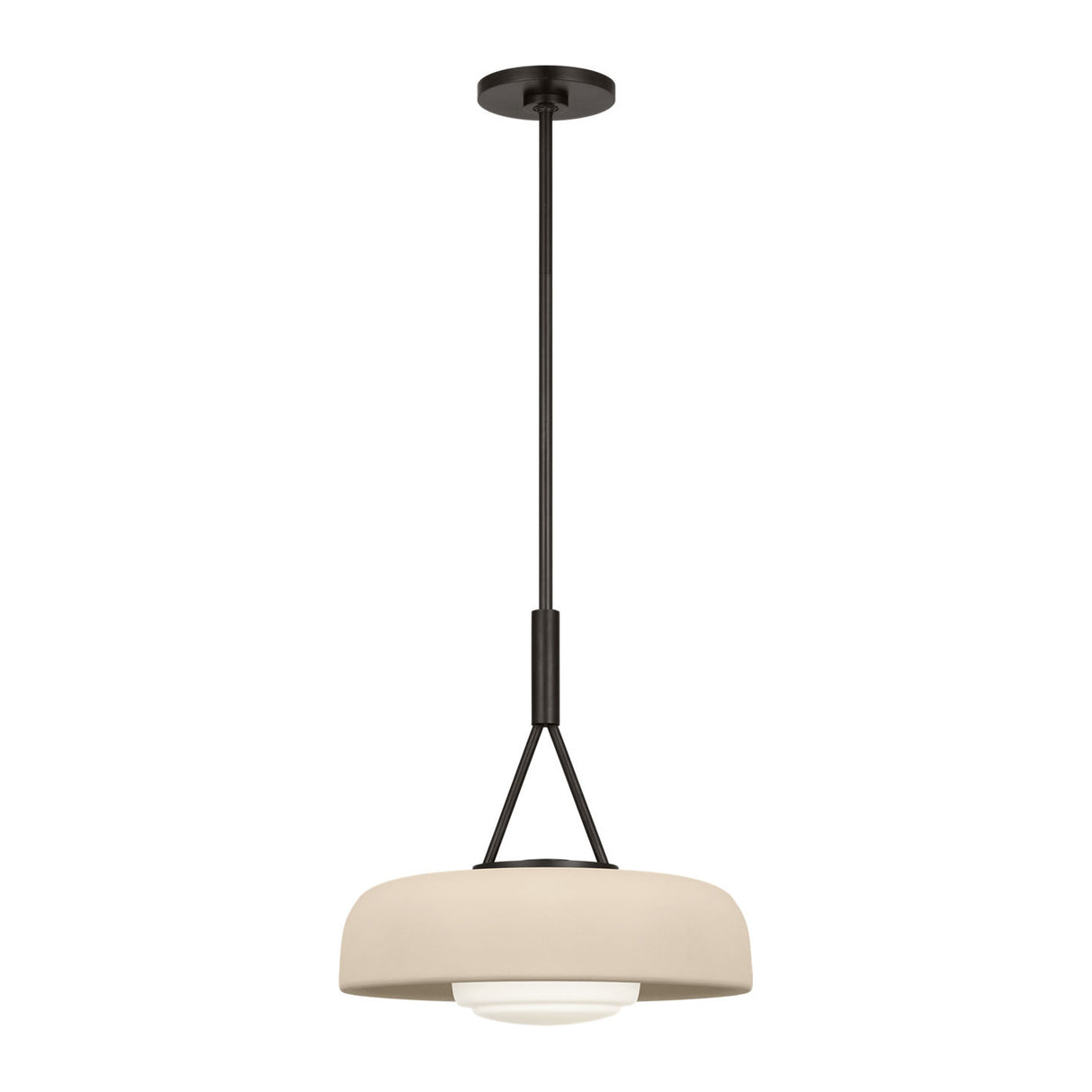 Stratford Medium Pendant 15", Aged Iron and Beige