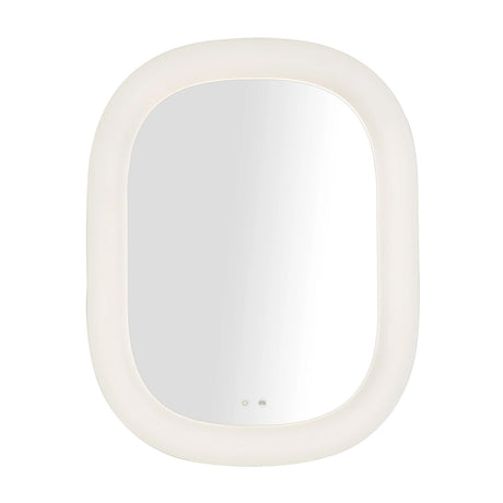 Atara Oval LED Mirror 29" x 37", Matte White, front view showing the thick rounded frame and touch icons