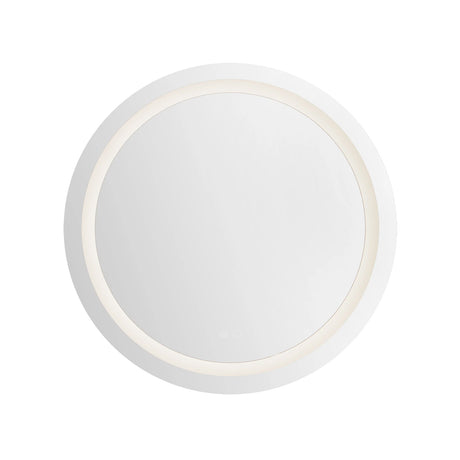 Clement Round LED Mirror 32" x 32", Silver, front view showing the full round mirror and glowing LED ring