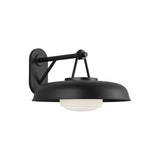 Stratford Outdoor Wall Sconce, Medium, Textured Black, side view showing dome shade, projecting arm, and frosted glass