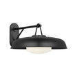 Stratford Outdoor Wall Sconce, Large, Textured Black, side view showing dome shade with frosted glass and backplate