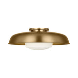 Stratford Large Flush Mount 20", Aged Brass and Opal Glass, side view showing aged brass dome shade, canopy, and opal glass