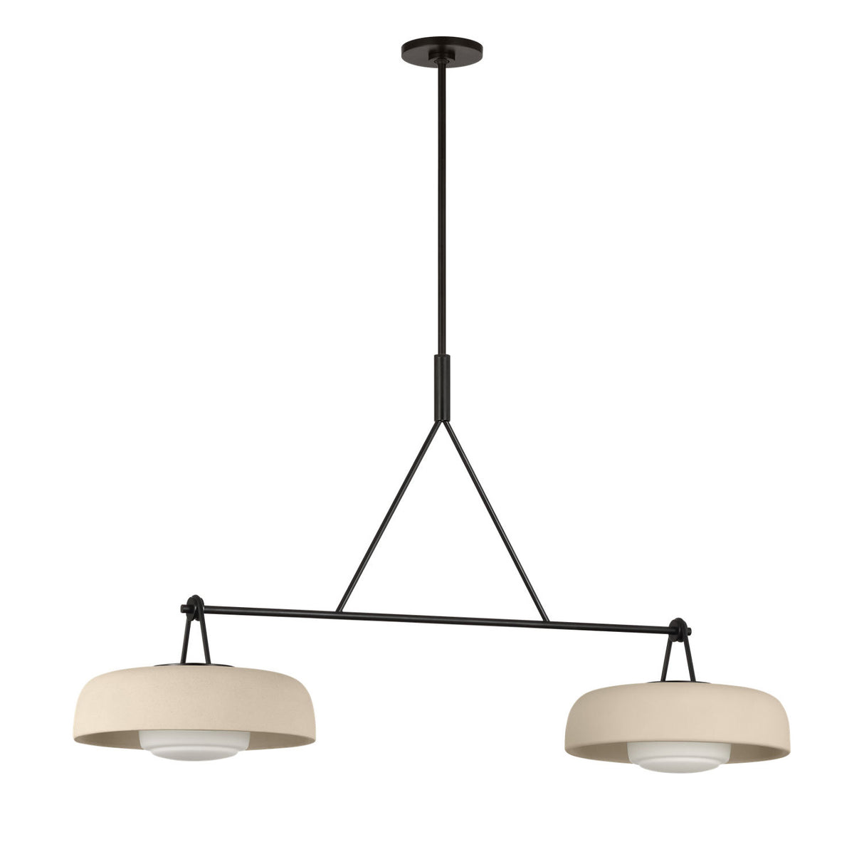 Stratford 2 Shade Linear Pendant 47", Aged Iron and Beige