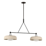 Stratford 2 Shade Linear Pendant 47", Aged Iron and Beige, front view showing two beige drum shades on an Aged Iron bar