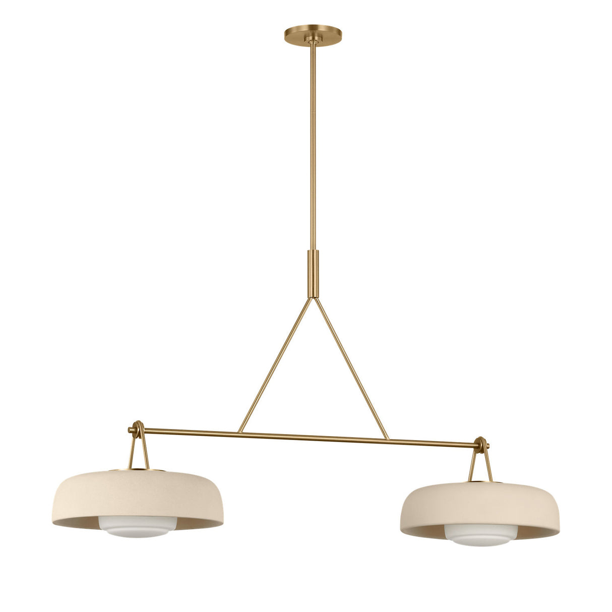 Stratford 2 Shade Linear Pendant 47", Aged Brass and Beige
