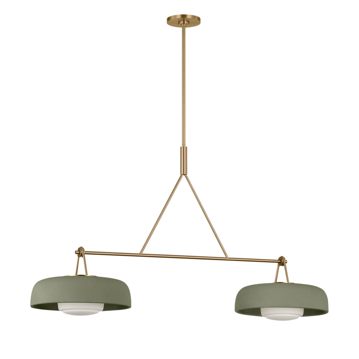 Stratford 2 Shade Linear Pendant 47", Aged Brass and Thyme