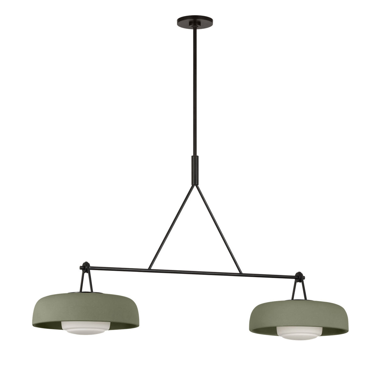 Stratford 2 Shade Linear Pendant 47", Aged Iron and Thyme