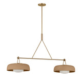 Stratford 2 Shade Linear Pendant 47", Aged Brass and Terracotta, front view showing terracotta drum shades and aged brass rod