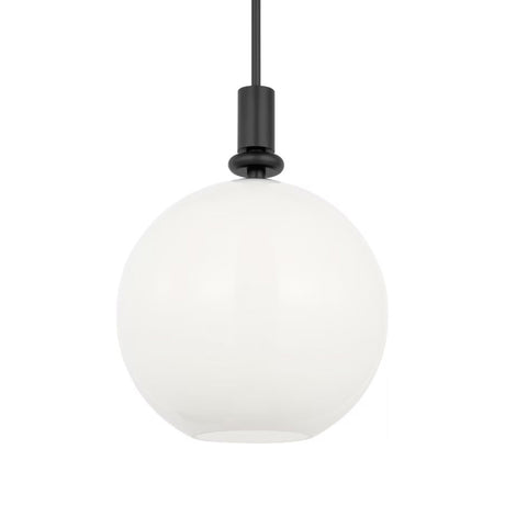 Filomena Medium Pendant 14", Matte Black and Milk Glass